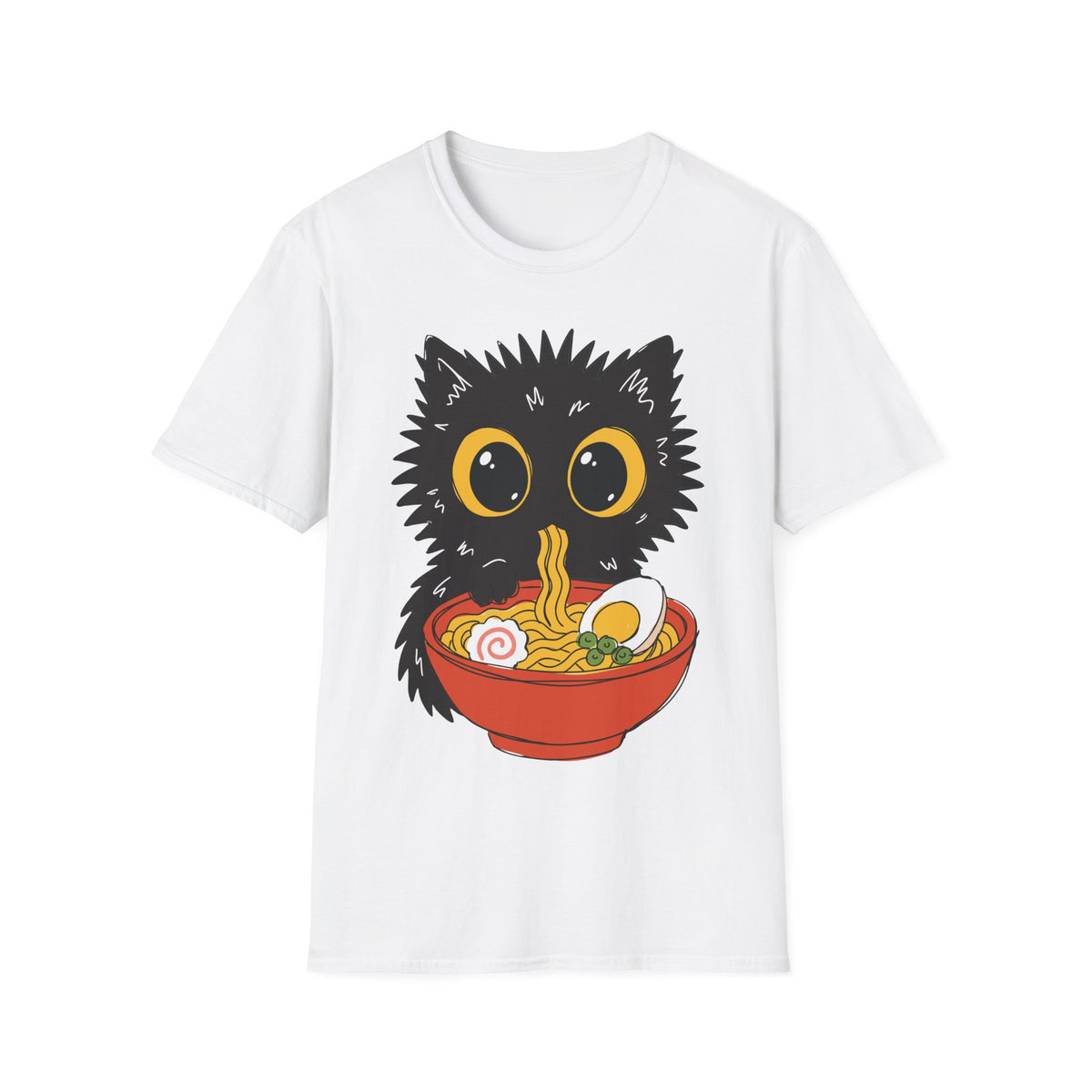 Cute Black Fluffy Ramen Cat T-Shirt