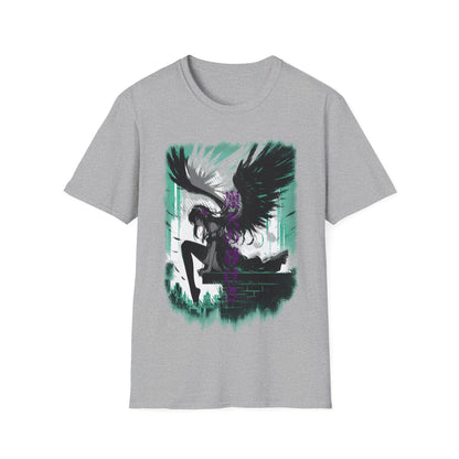 Anime Black Winged Girl in Urban Japan Scene Manga Style T-Shirt