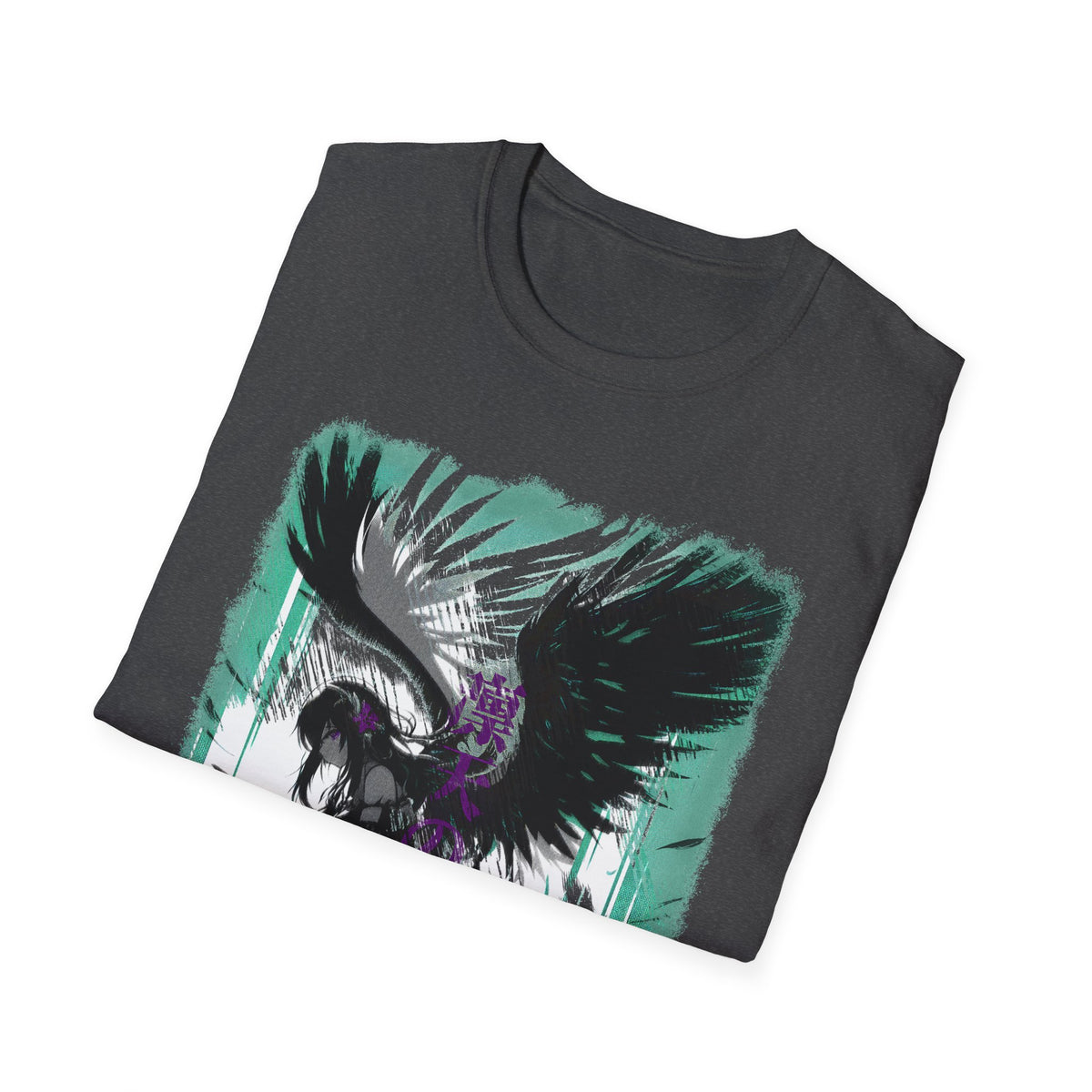 Anime Black Winged Girl in Urban Japan Scene Manga Style T-Shirt