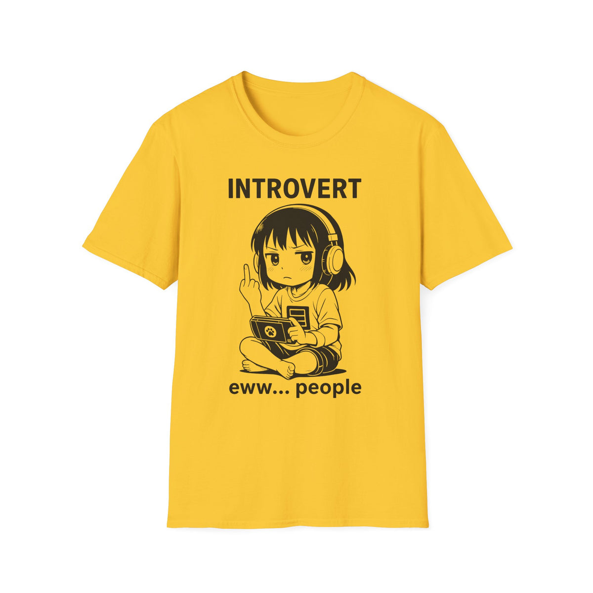 Introvert Anime Girl with Headphones Funny Graphic T-Shirt