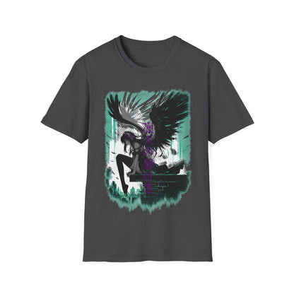 Anime Black Winged Girl in Urban Japan Scene Manga Style T-Shirt