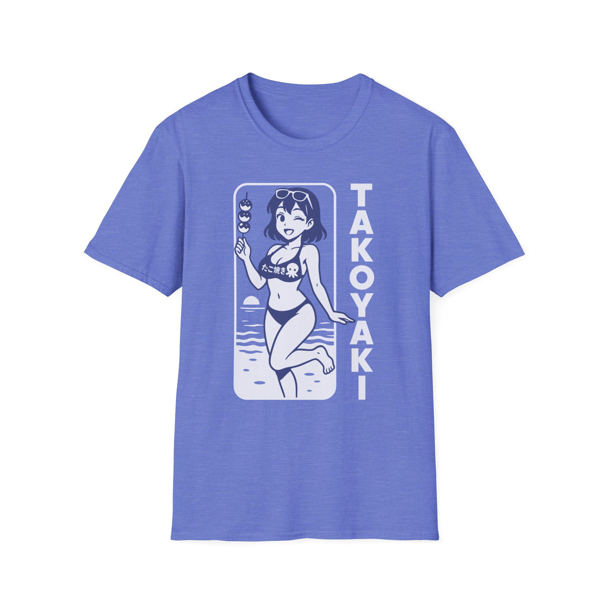 Anime Girl on Beach with Takoyaki on Side Design T-Shirt