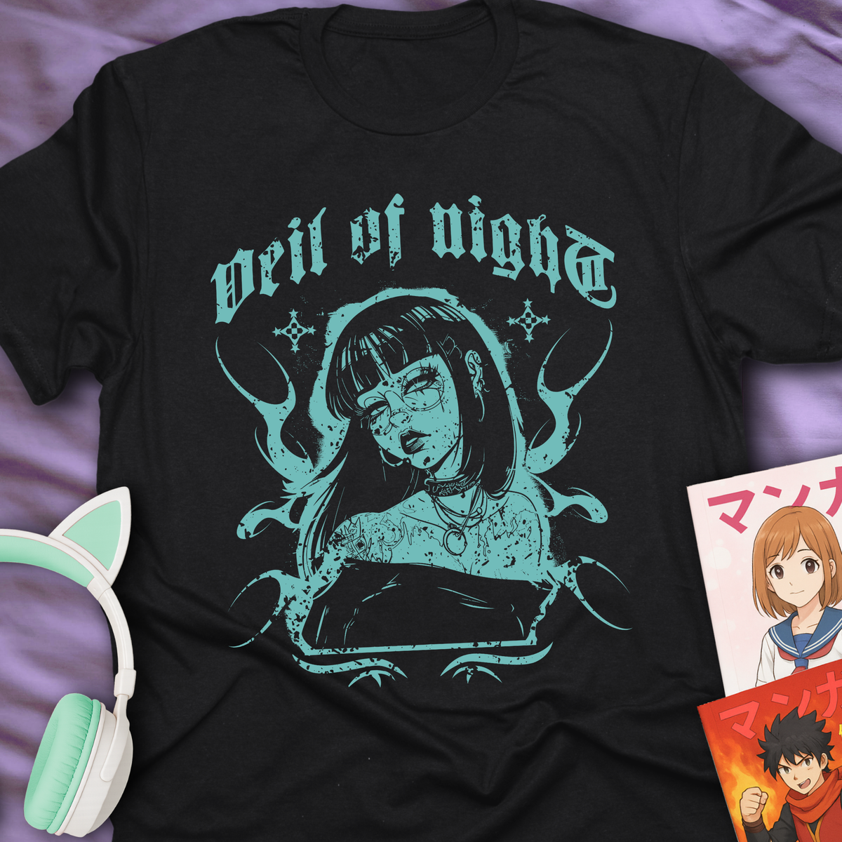 Veil of Night - Gothic Anime Girl T-Shirt